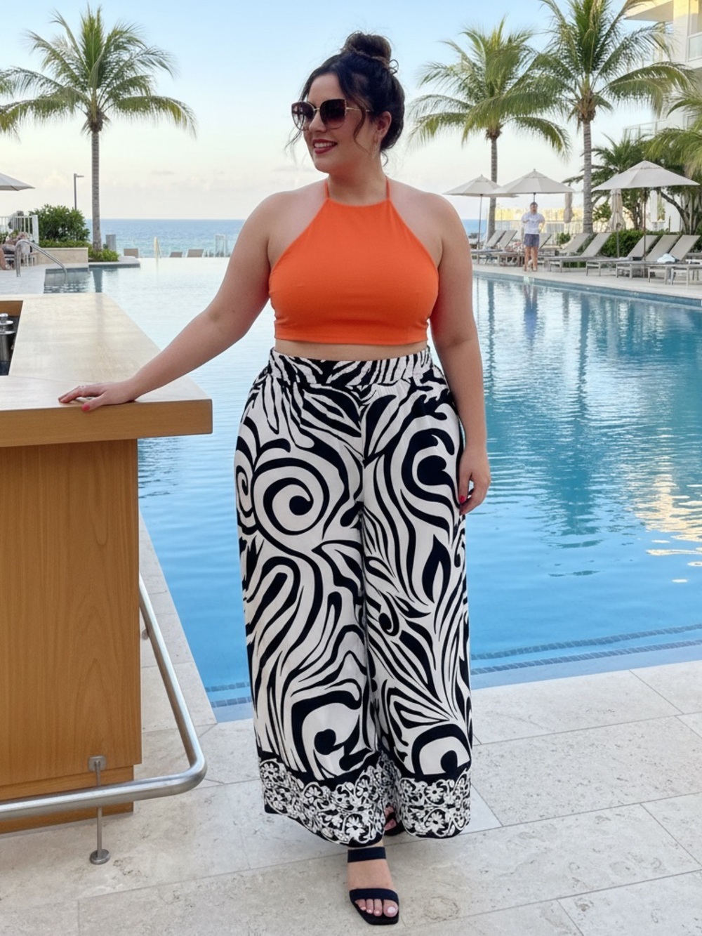 NWT STYLEWE Black and White Cottagecore Flowy Wide Leg Vacation Lounge Pants 2XL